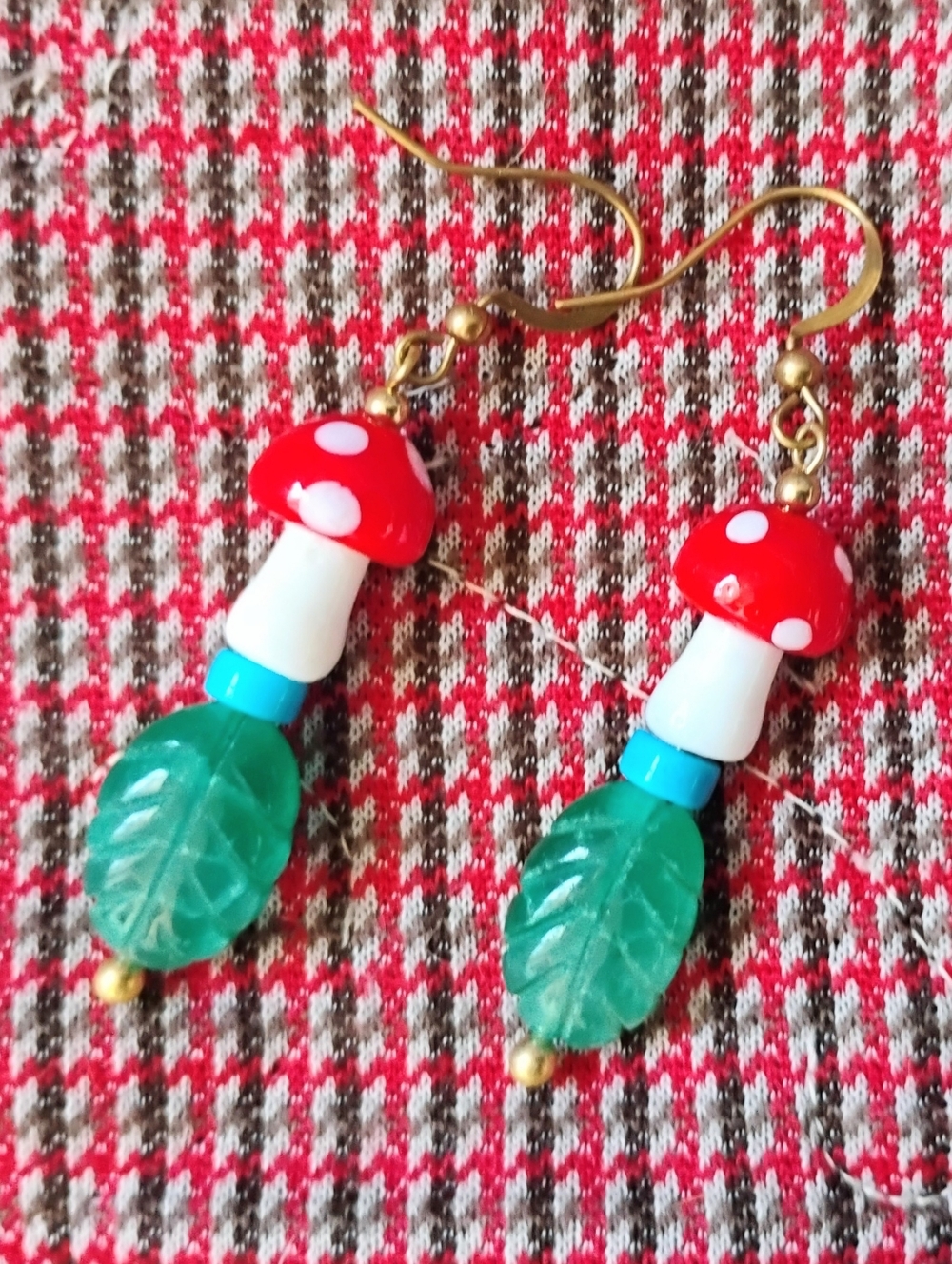 Handmade Turquoise And Emerald Leaves Mushroom Earrings